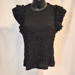 Atelier By Kirious Whimsigoth Black Popcorn Texture Ruffle Cap‎ Sleeve Top S
